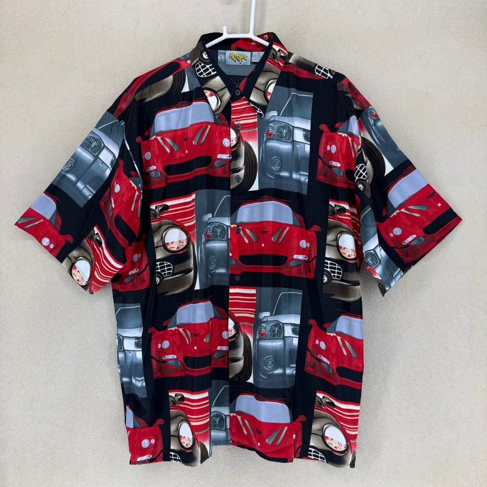 Up Ro's Graphic Print Short Sleeve Button Up Shirt Men's XL Cars Abstract‎